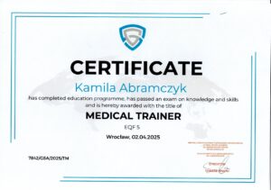 Kamila: Certyfikat Medical Trainer