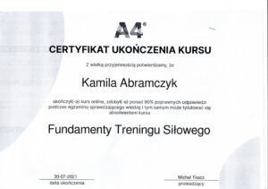 Kamila: Certyfikat Fundamenty Treningu Siłowego